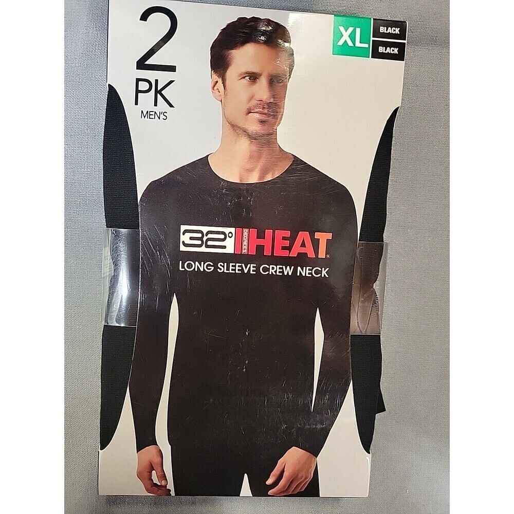 32 Degrees Heat Men’s XL Baselayer Long Sleeve Crewneck Black 2 Pack New